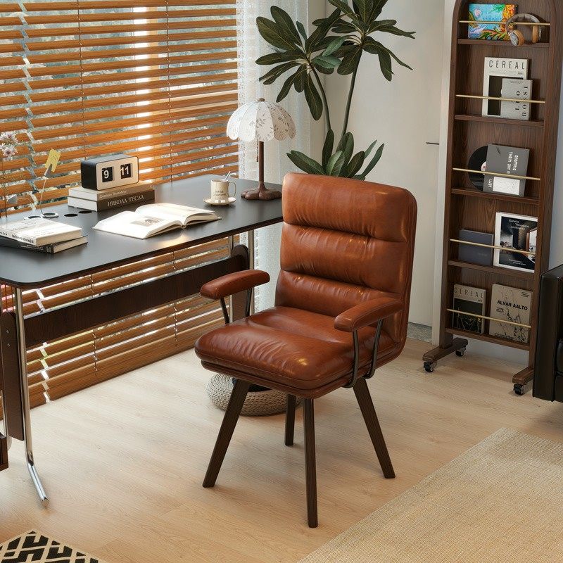 家用电脑椅轻奢覆古可旋转实木椅书房书桌椅子舒服久坐卧室靠背椅