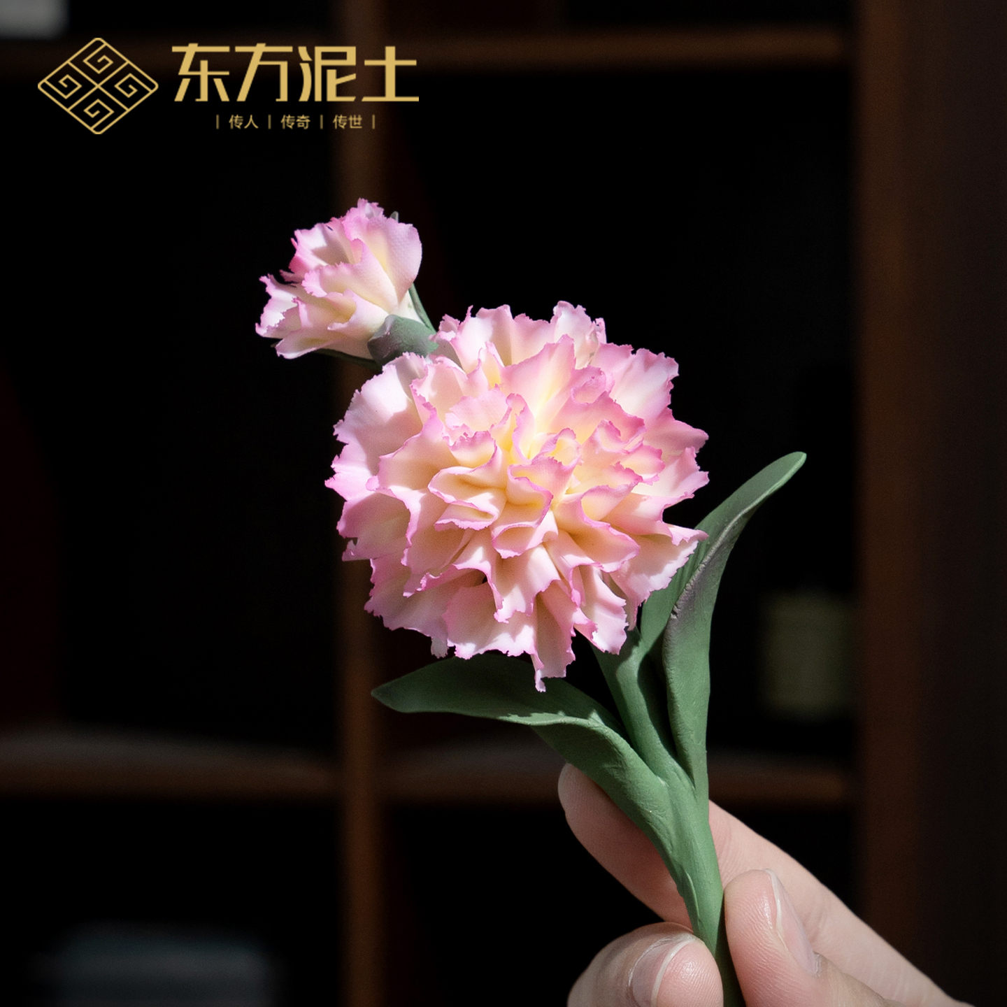 非遗手工康乃馨陶瓷花小摆件