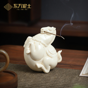 东方泥土 创意可爱Q版福气马客厅茶室桌面装饰摆件陶瓷线香香插