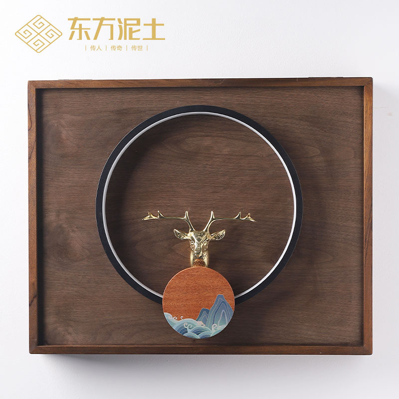东方泥土福禄长虹墙壁灯带装饰画黑胡桃原木实木手工环保电表箱画