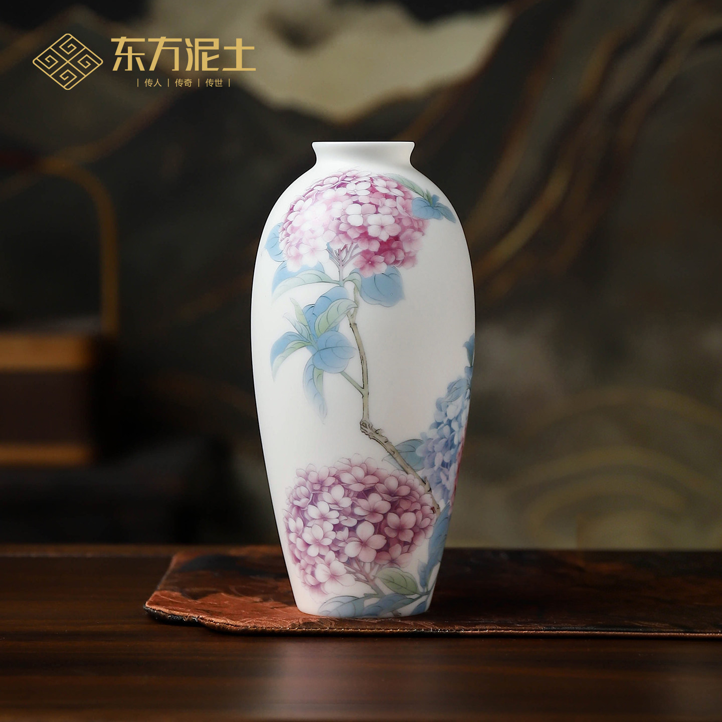 【手绘花瓶】绣球花陶瓷花瓶摆件