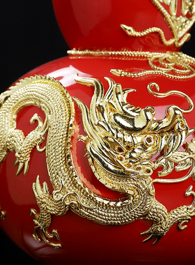 东方泥土新中式手工漆线雕高档陶瓷福葫芦客厅酒柜博古架桌面摆件