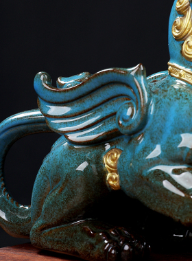 东方泥土 陶瓷貔貅招财摆件 家居客厅皮休镇宅装饰工艺品乔迁礼品