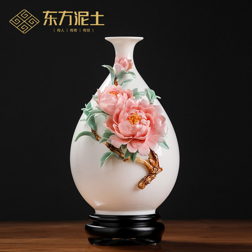 东方泥土花开富贵花瓶