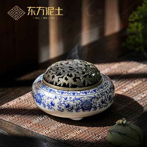 东方泥土青花复古香炉