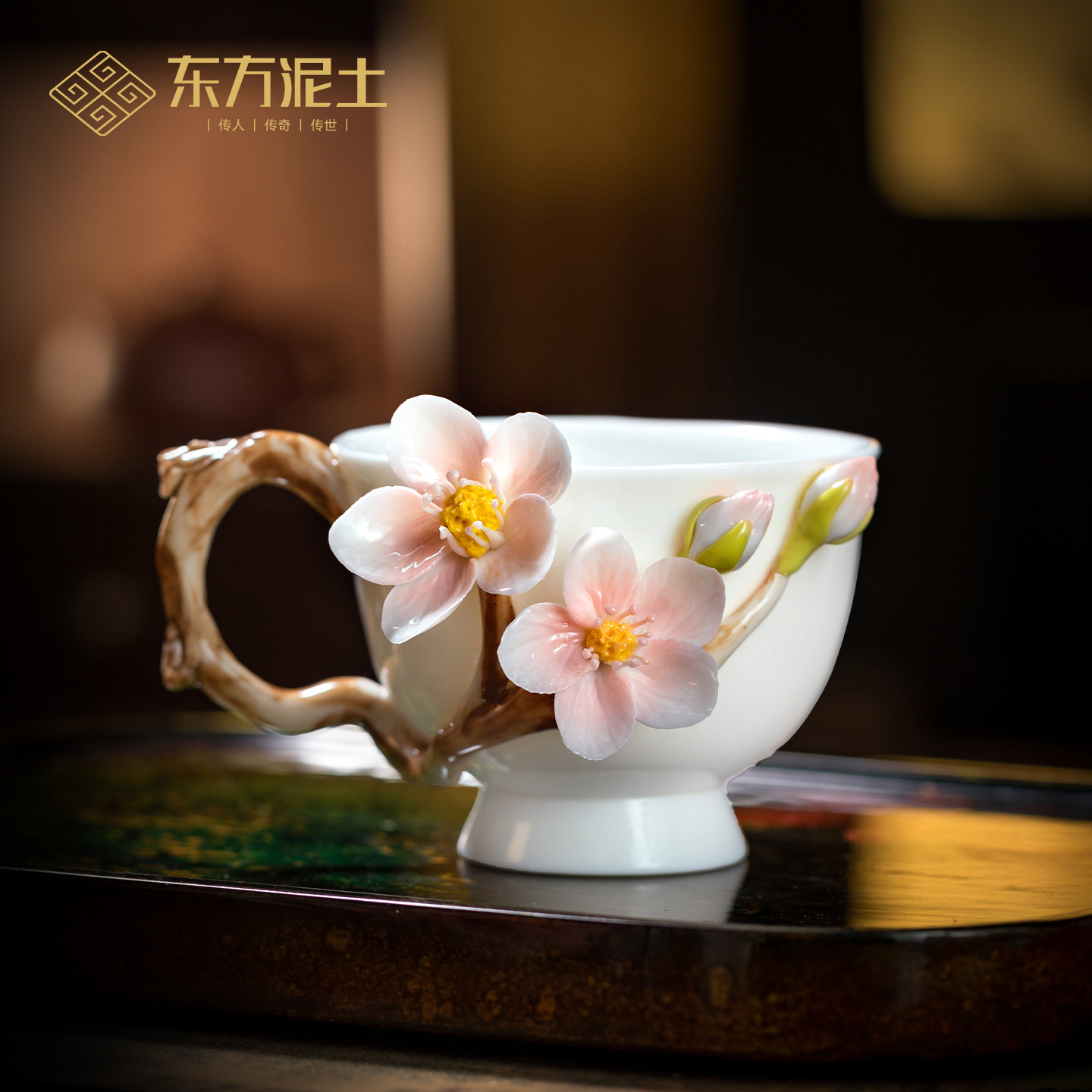 【精致礼物】手工瓷花咖啡杯摆件图片