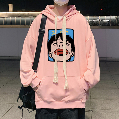 春秋季纯棉连帽卫衣外套潮牌青少年男生秋装上衣粉色帽衫2025新款