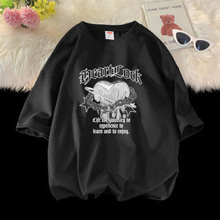 夏季青少年男生5分短袖t恤男潮流纯棉宽松初中高中学生潮牌胖大码