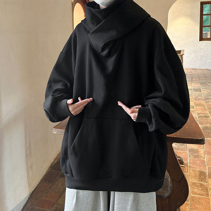 春季青少年男生黑色高领连帽冲锋卫衣男初中生戴帽子上衣春秋新款