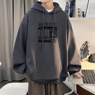 青少年连帽卫衣外套宽松潮流男士休闲套头衫带帽上衣服春秋季薄款