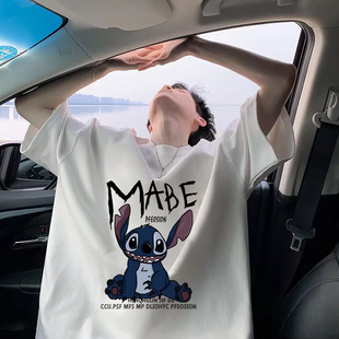 夏季男学生白色短袖纯棉t恤青少年初中生卡通半袖体恤上衣服宽松