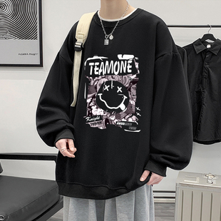 冬季青少年男生加绒加厚卫衣不带帽男初中高中学生圆领保暖秋冬款