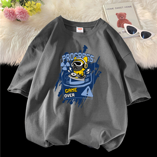 夏季青少年男生5分短袖t恤男潮牌潮流初中生高中学生纯棉宽松大码