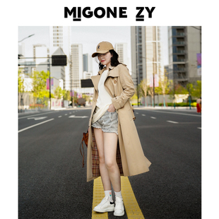 大牌卡其色短中长款 经典 新款 蜜光家秋装 棉风衣外套女 B类明星同款