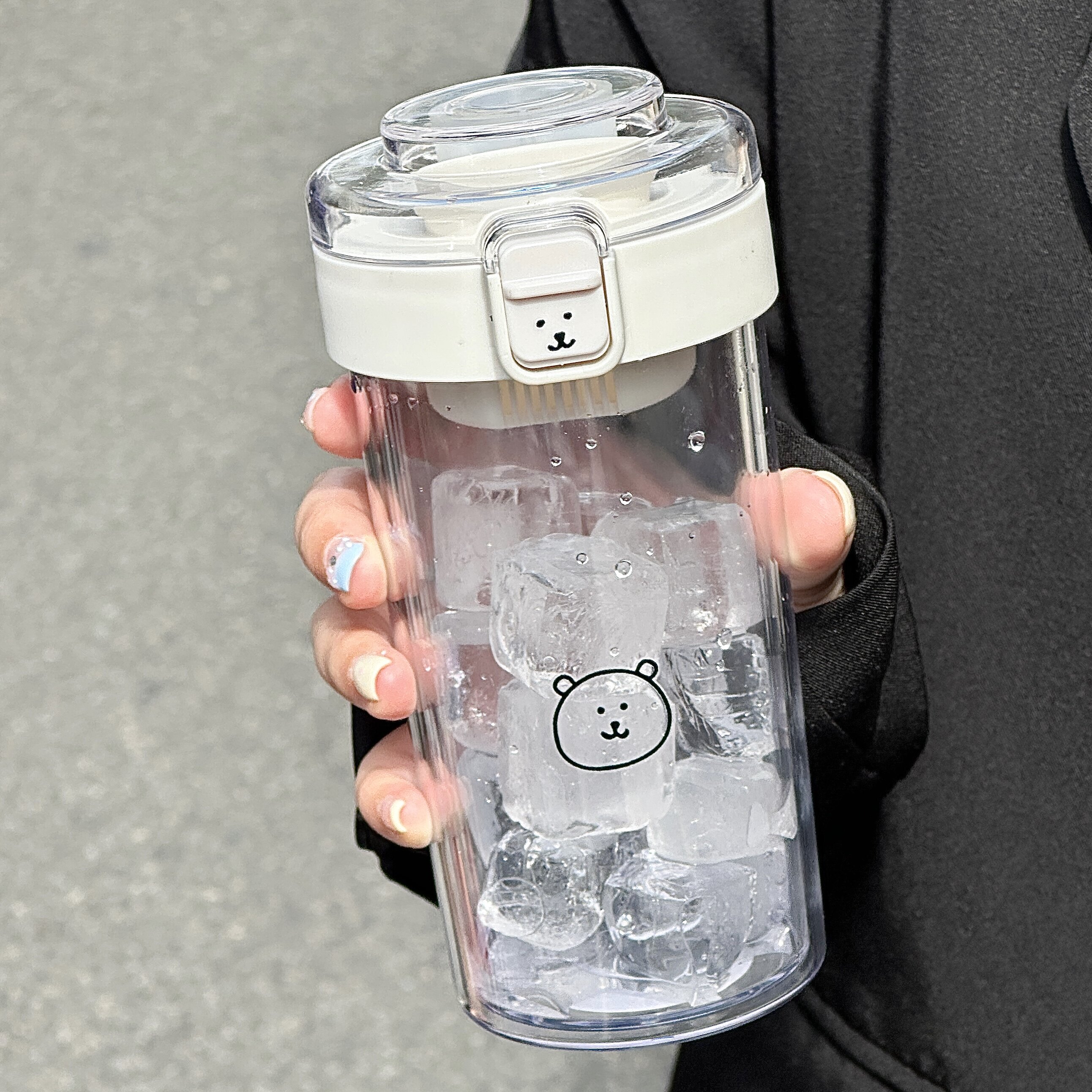 自嘲熊水杯简约ins女生便携小巧直饮杯带茶隔夏季学生透明塑料杯