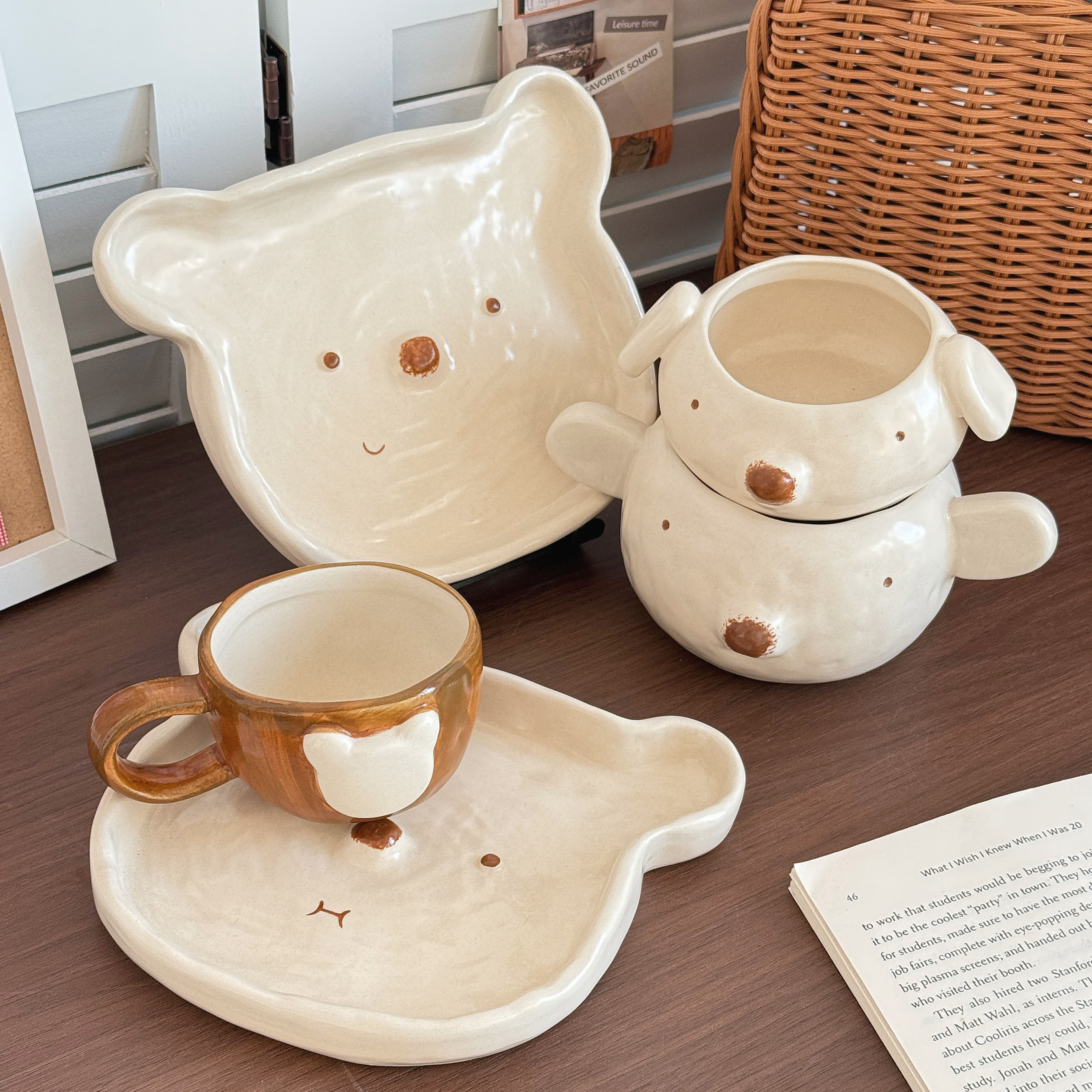 ins风高颜值小熊酸奶碗咖啡杯