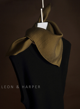 私家定制小众高品质纯色金色美拉德香云纱真丝亚麻小方巾领巾女