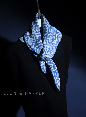 法式浪漫小众高品质铜氨丝棉蓝色民族印花60方巾丝巾领巾头巾抹胸