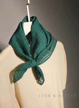 绿色薄款丝巾女棉麻镂空百搭围脖天丝亚麻围巾小方巾丝巾领巾发带