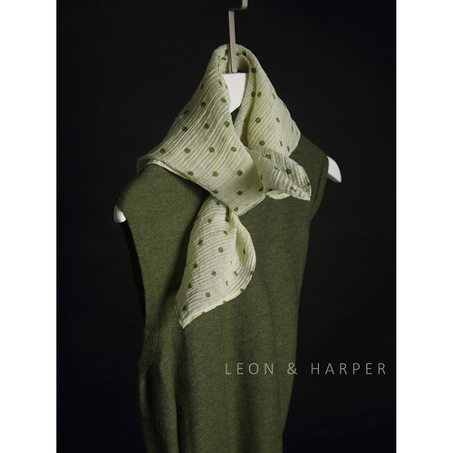 法式浪漫定制小众高品质立体褶皱嫩绿波点小方巾丝巾领巾头巾女