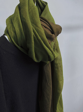 超大苔藓绿咖啡双面拼接文艺风围巾女秋冬新款高级感披肩两用丝巾