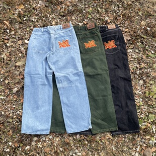 原D男新款美式街头潮牌BG纯棉水洗工装复古宽松滑板牛仔裤Loose