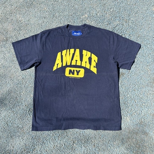 原D新款美式街头滑板潮牌AWKNY纯棉水洗复古宽松短袖T恤街舞硬核