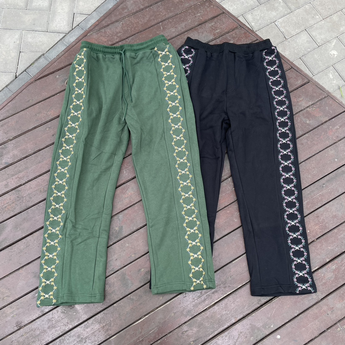 原D男新款澳洲滑板街头潮牌PSPT水洗棉加绒松紧腰宽松绣花卫裤