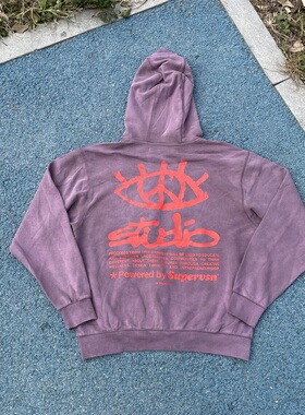 原D新款美式街头潮牌STD纯棉水洗毛圈厚实复古宽松滑板卫衣帽衫