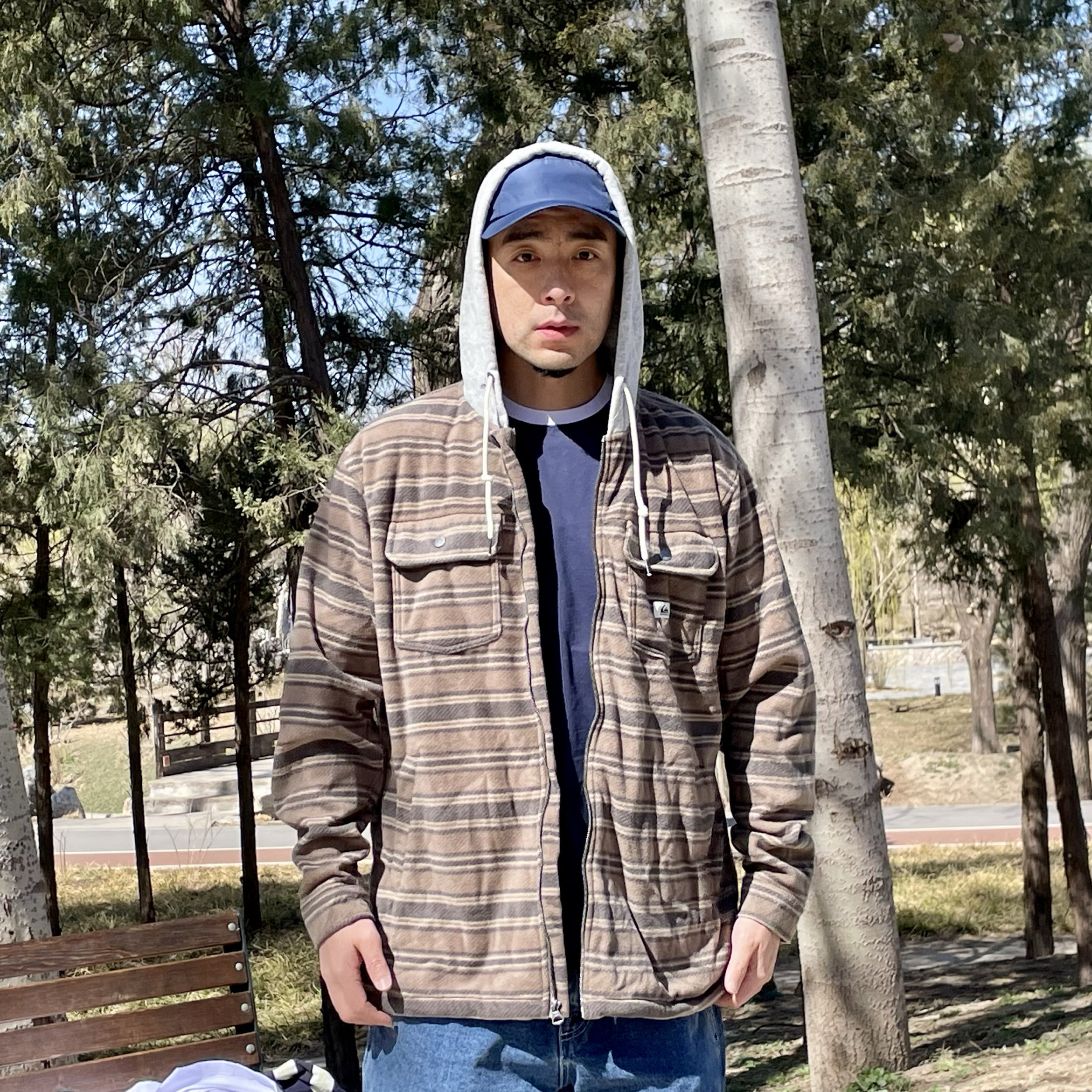 原D新款美式冲浪滑板休闲潮牌QS环保聚酯纤维绒格子长袖衬衫外套
