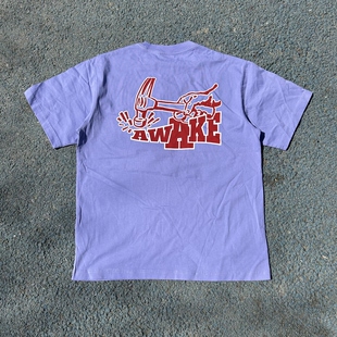 原D新款美式街头滑板潮牌AwkNY纯棉水洗宽松休闲短袖T恤街舞