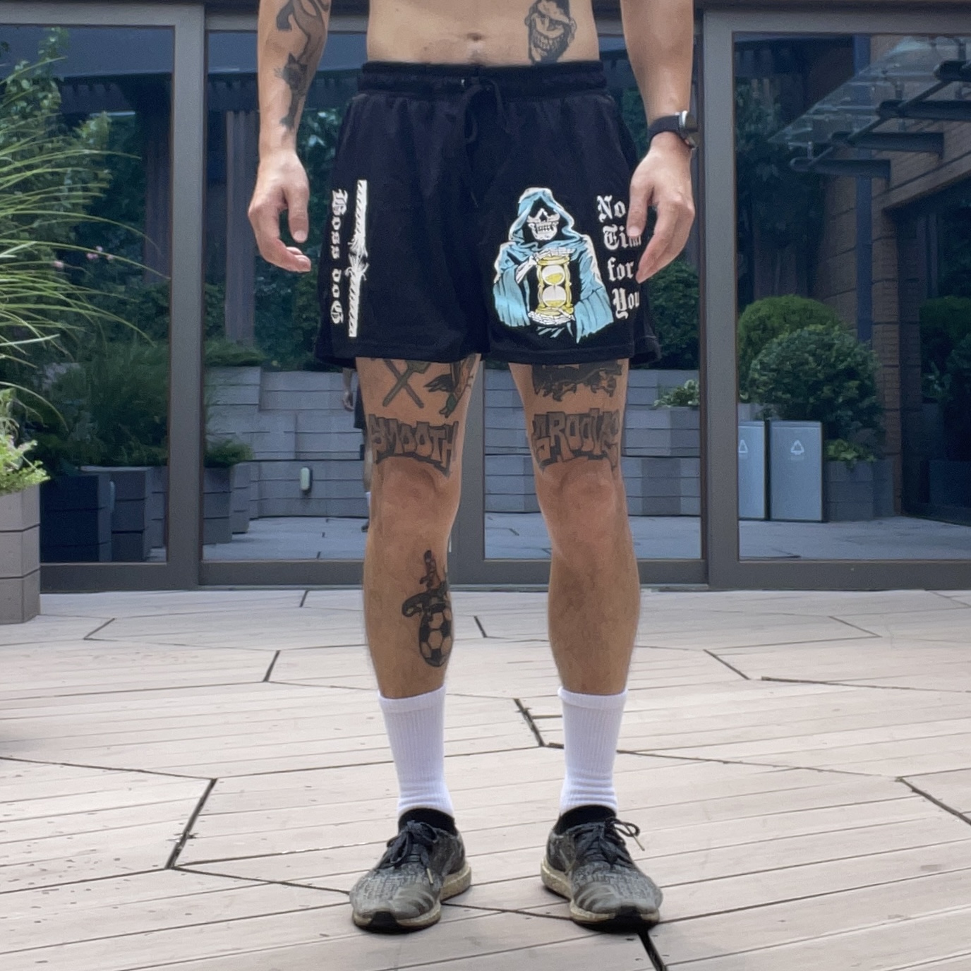 原D男新款美式篮球街头潮牌摇滚文身骷髅印花网眼宽松三分短裤