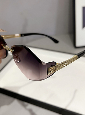 墨镜2025新款女太阳镜圆脸网红款时尚防紫外线开车大框眼镜无框