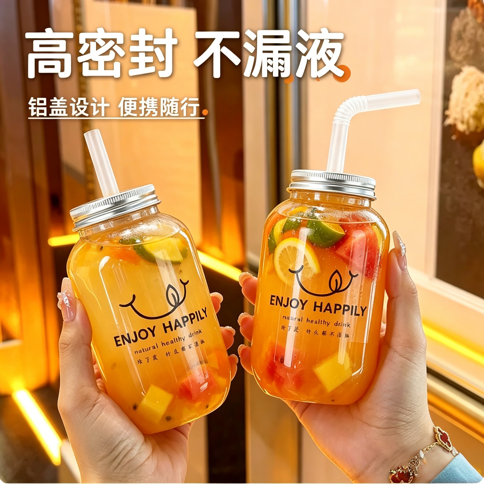 水果茶杯一次性带盖奶茶杯饮料杯