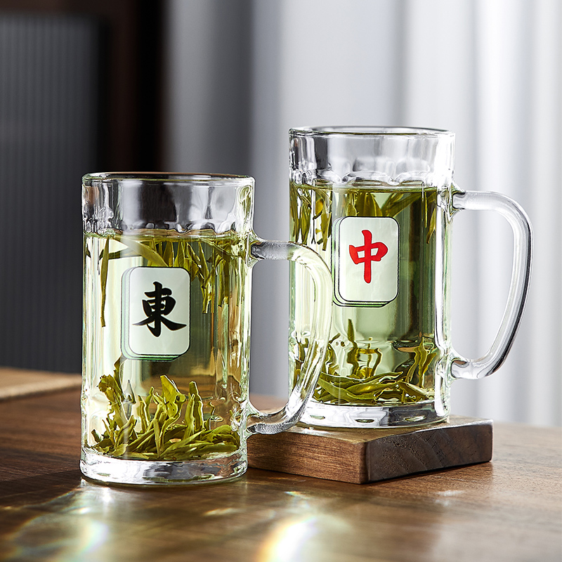 加厚玻璃杯带把手棋牌室茶楼个人