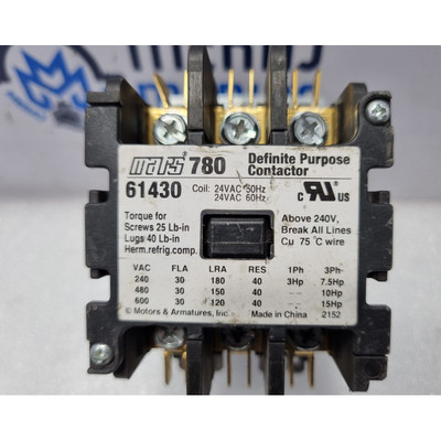 Mars 780 Definite Purpose Contactor 61430 24VAC 50Hz 24VAC 6