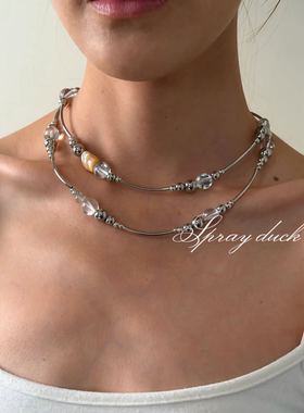 冷淡感高级小众马蹄螺钛钢不掉色透明水晶项链拼接不锈钢锁骨链