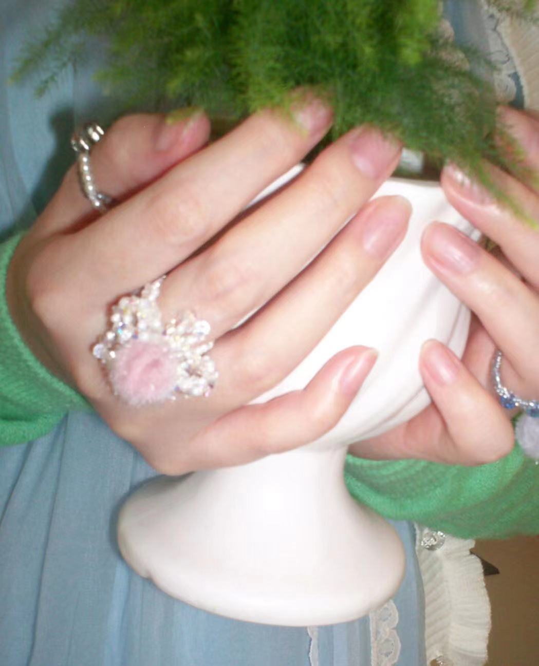 毛茸茸系列串珠花朵水晶编织戒指