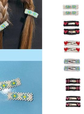 手工制作fruta同款韩国小众可爱水晶发夹小领结爱心珍珠串珠边夹
