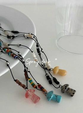 天然石设计师款新中式蘑菇颈链