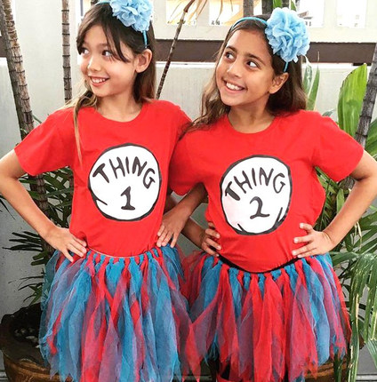 亲子装夏季欧美THING 1 2纯棉T恤宽松童装演出服装短袖t shirt