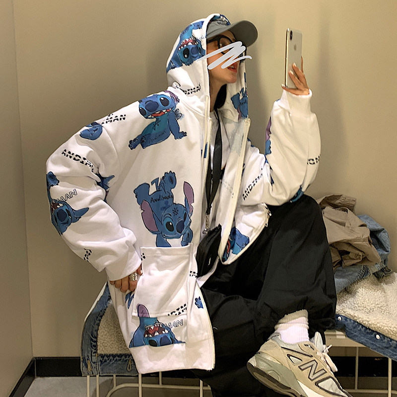 春季印花卫衣男宽松潮牌开衫ins潮流韩版情侣港风休闲百搭外套潮