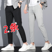 九分裤 修身 小脚裤 休闲裤 9分西裤 薄款 子男士 弹力夏天不沾毛 男夏季