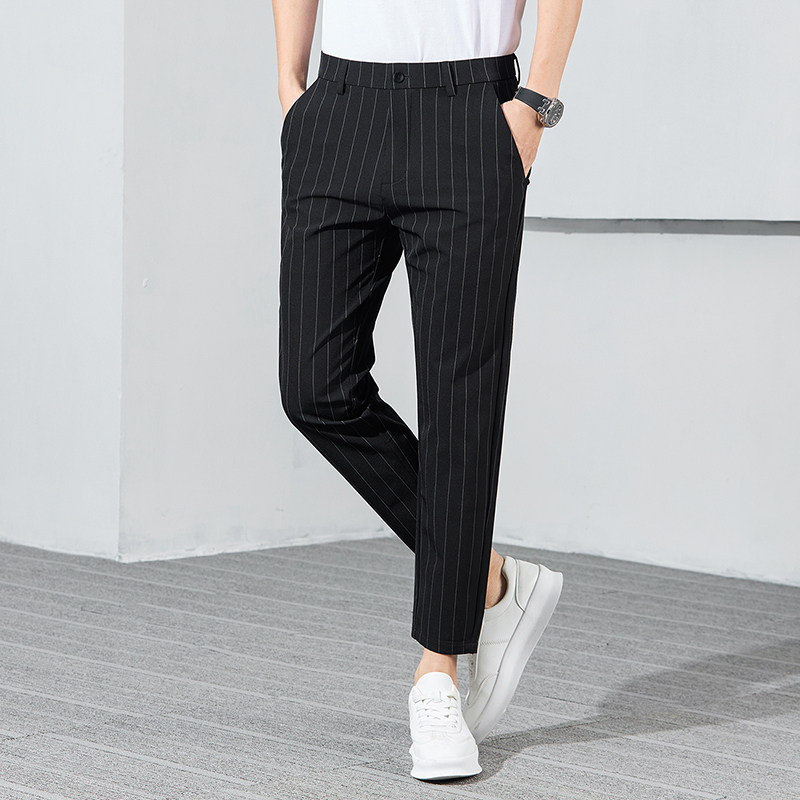 不粘毛西裤男士休闲裤修身冰丝九分裤潮牌发型师上班裤子夏季薄款