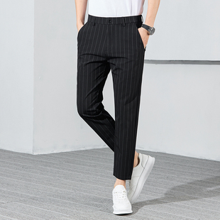 不粘毛西裤男士休闲裤修身冰丝九分裤潮牌发型师上班裤子夏季薄款