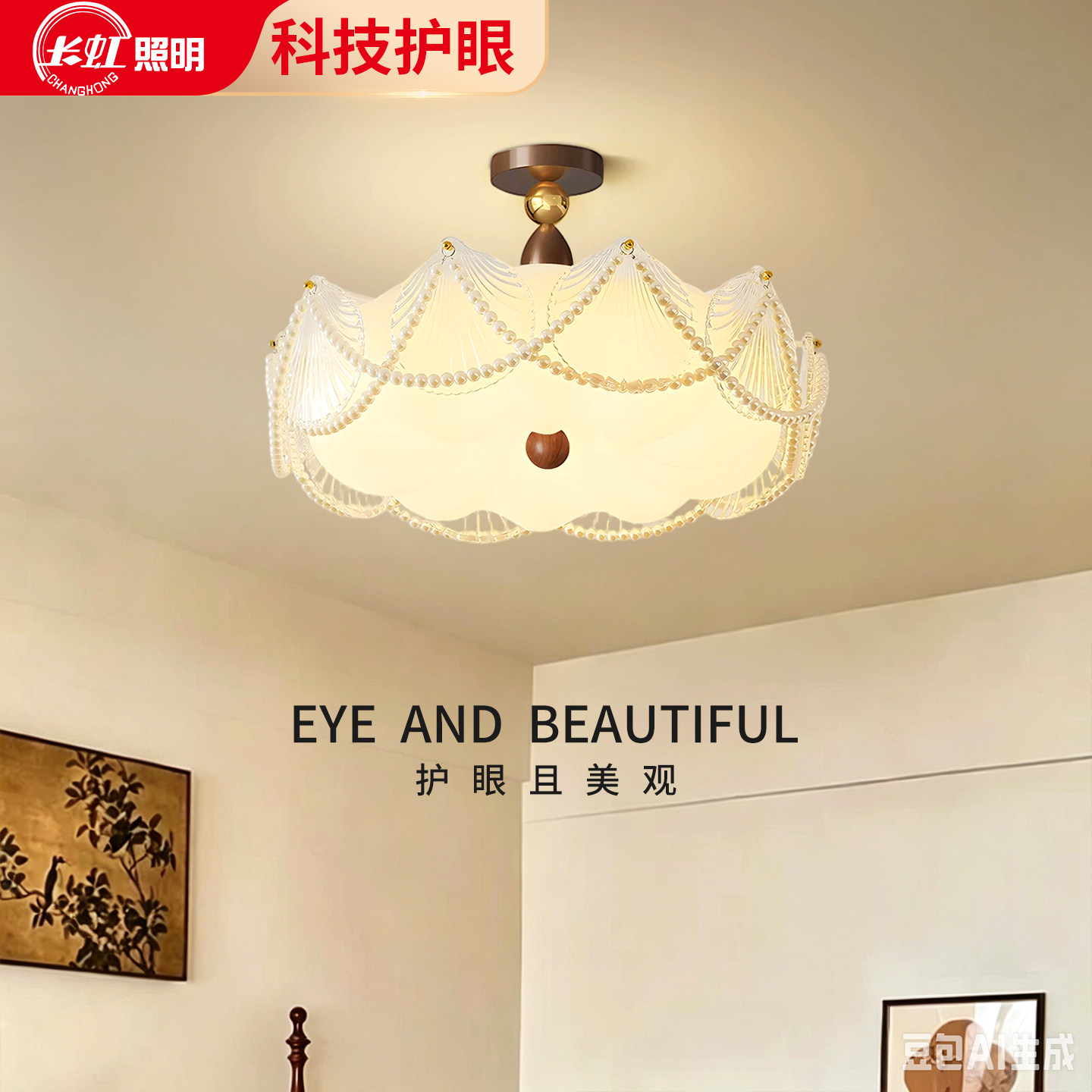 奶油风复古全光谱护眼餐厅吊灯