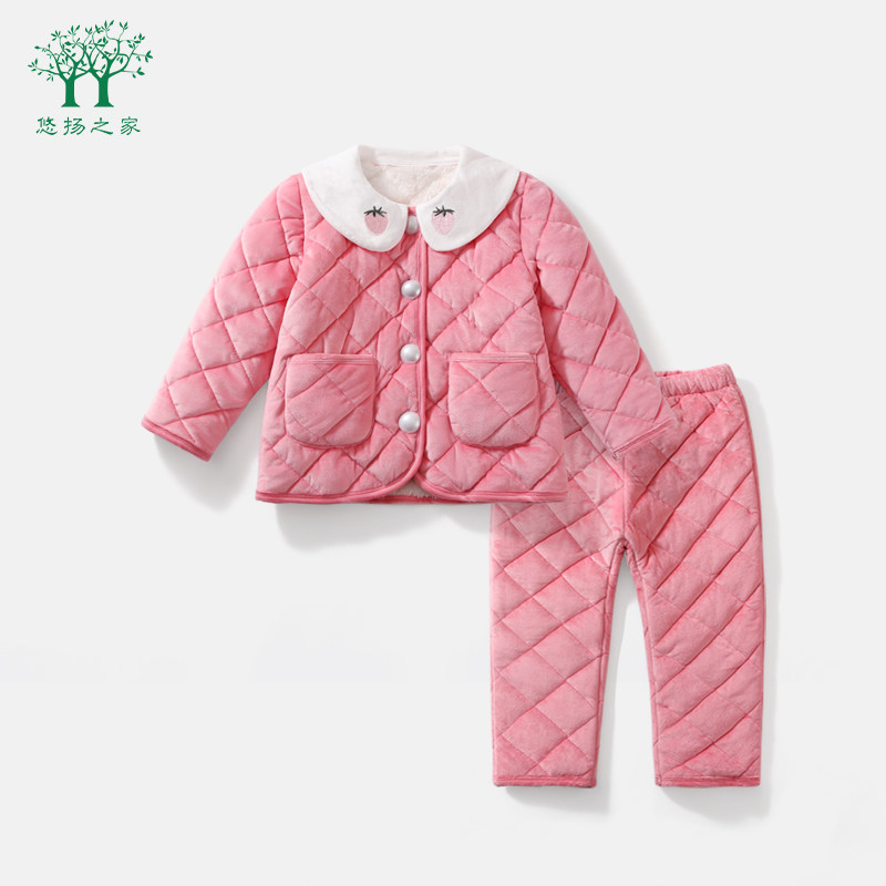 女童棉服两件套儿童冬装小童冬季棉袄宝宝加绒加厚保暖棉裤套装