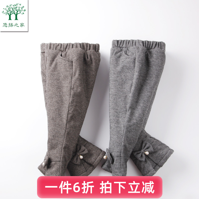 女宝宝加绒加厚休闲裤儿童裤子秋冬装女童外穿婴儿喇叭裤