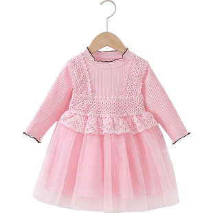 女童长袖连衣裙秋季新款婴儿宝宝网纱公主裙春秋韩版儿童网纱裙子
