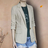 Cotton and linen small suit jacket, a light and elegant style for spring, autumn and summer. Cotton and linen suit with three-quarter sleeves, a large-sized casual top for women thumbnail 7